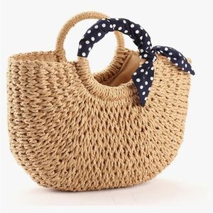 Summer large beach handmade straw tote bag